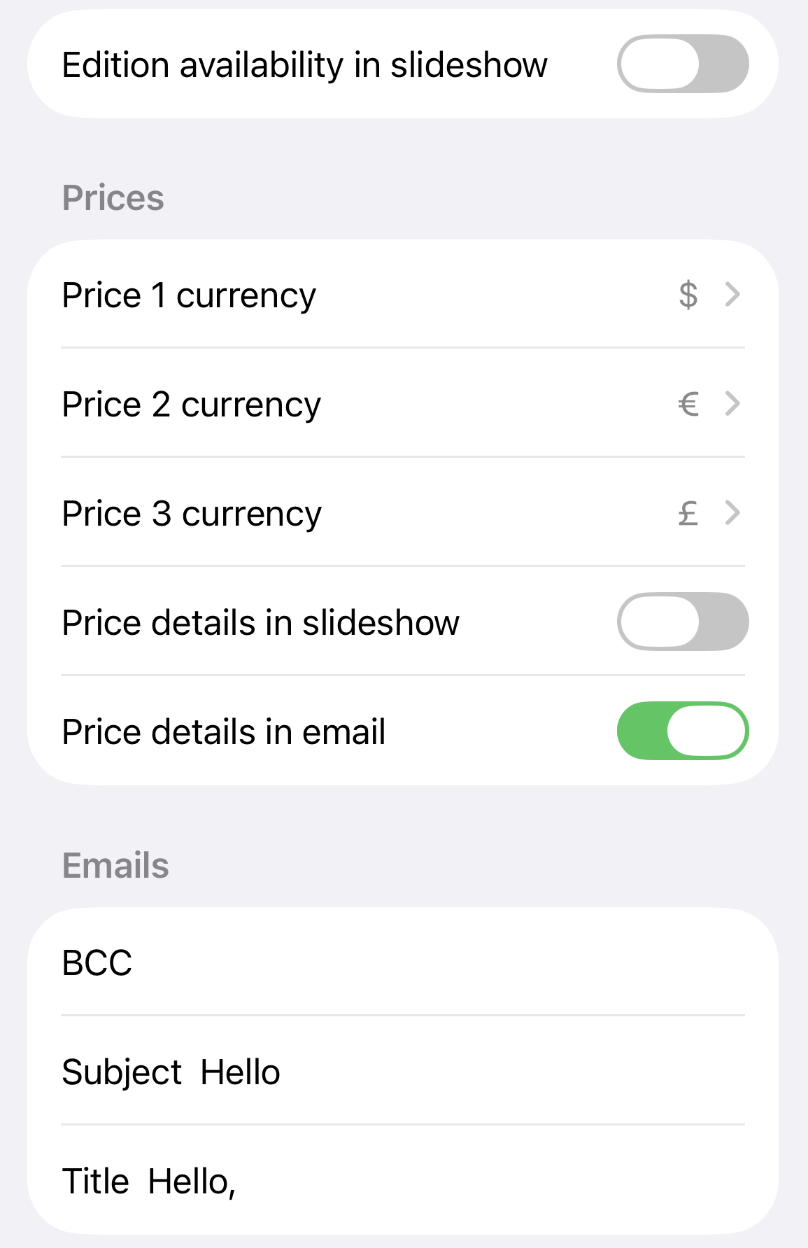 app settings